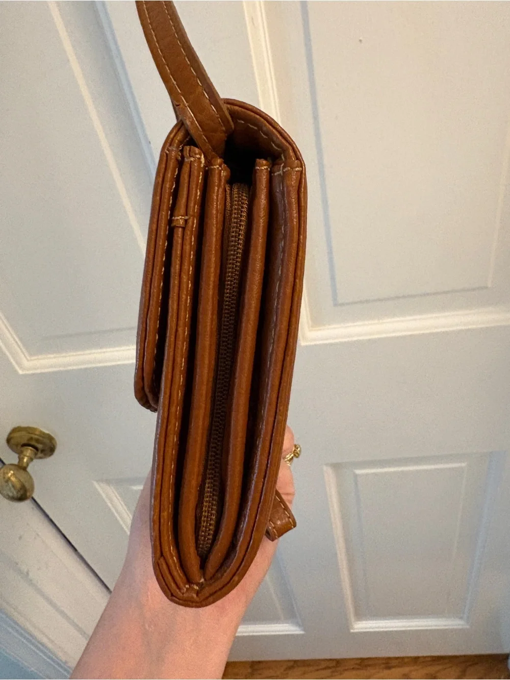 Etienne Aigner Tan and Beige Monogram Crossbody Wallet